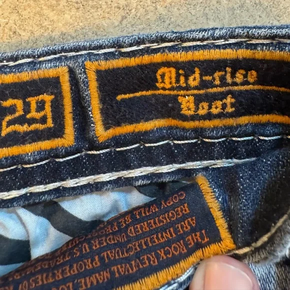 Rock Revival Blue Boot Cut Jeans with Vintage Distressing - Picture 4 of 7